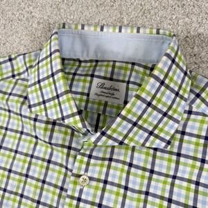Stenströms‎ Button Up Shirt Mens 16.5 42 Green Blue Check Fitted Twofold Cotton
